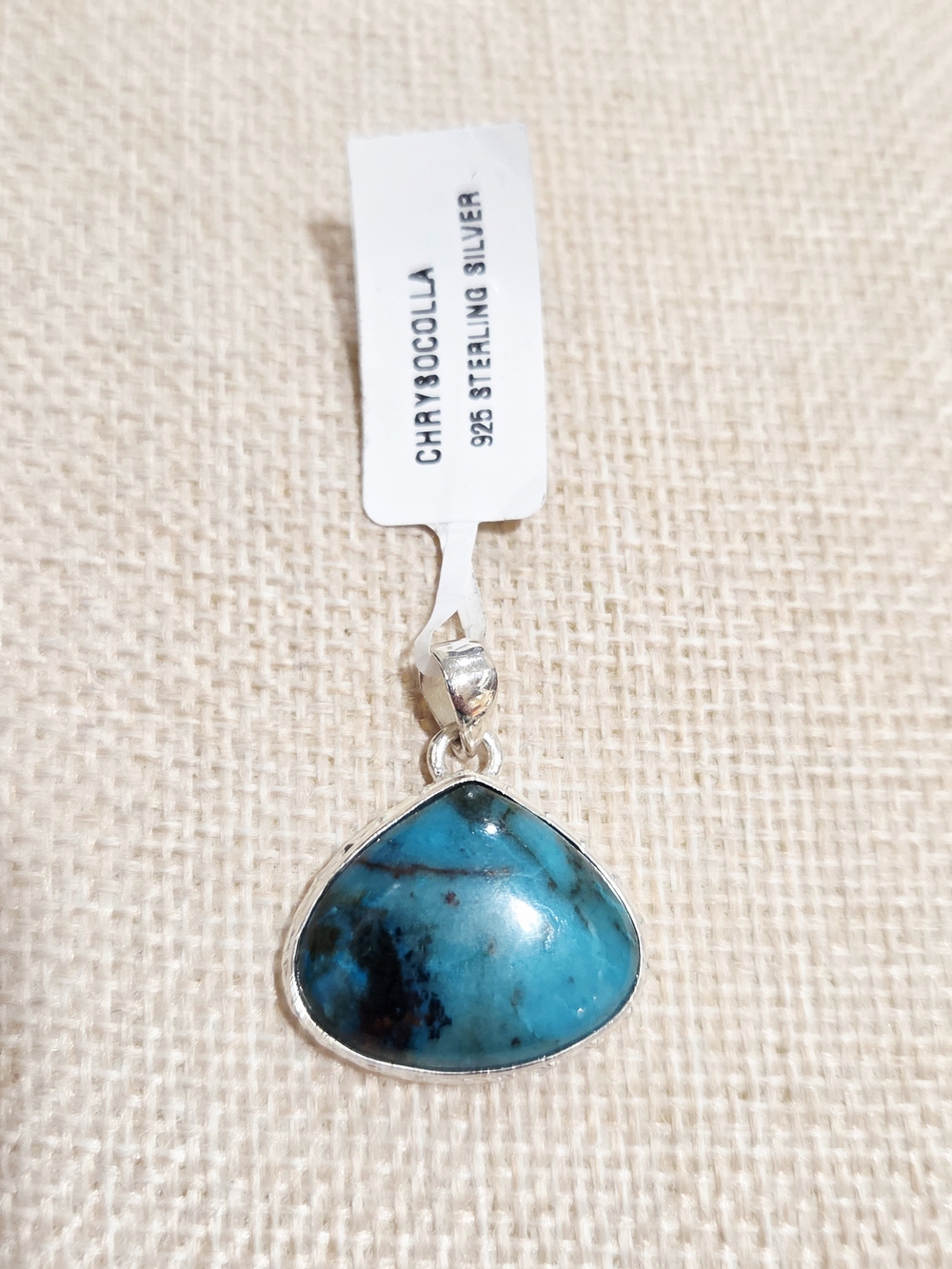 Sterling Silver Chrysocolla Turquoise Pendant - Blue Gem Teardrop